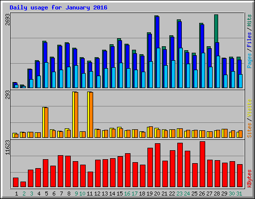Daily usage for January 2016